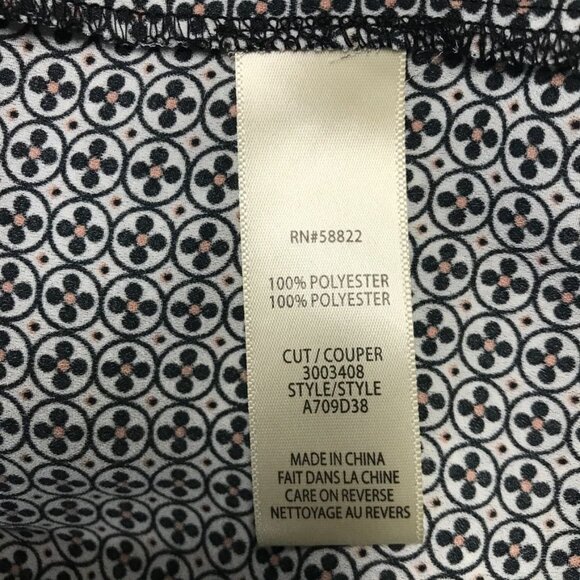 Max Studio Long Sleeve Print Keyhole Top in White/Black - Size Medium - Picture 6 of 8